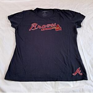 Banner '47 Women's Atlanta Braves T Shirt Blue XL Embroidered Logos Cotton MLB